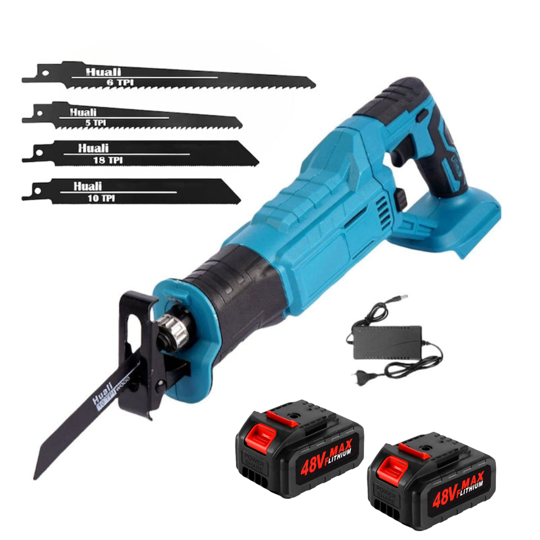 Fierastrau tip sabie cu 2 acumulatori 48V 5Ah, Okboons, 3000 rpm