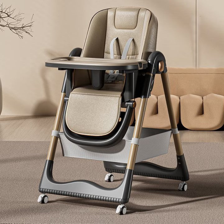 Scaun de Masa 3 in 1 pentru Bebelusi si Copii, varsta 6-36 luni, Inaltime ajustabila, centura de siguranta in 5 puncte, tavita reglabila si detasabila, roti, maro
