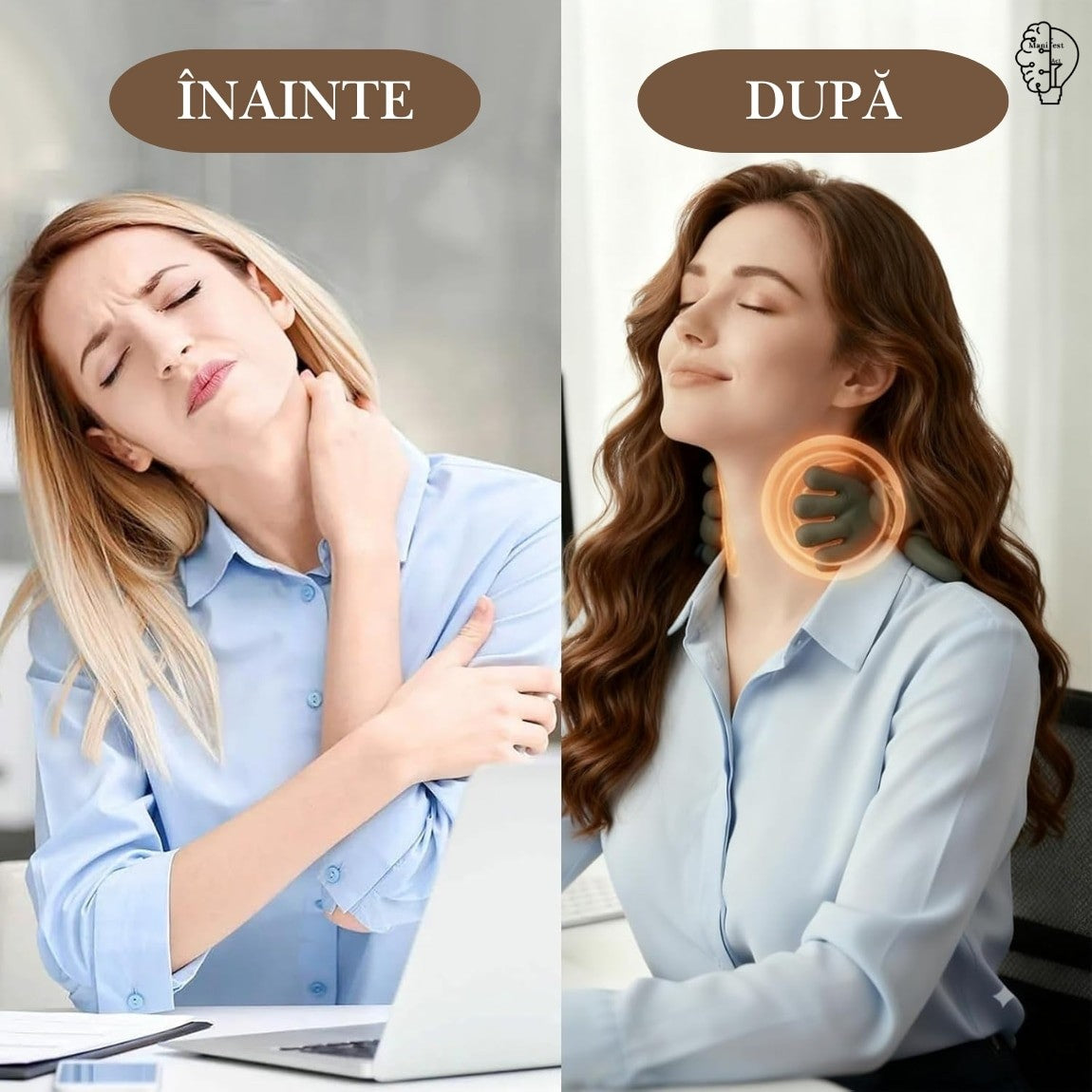 Aparat Masaj Cervical 4D cu Incalzire | Gat, Umeri, Brate, Gambe | 3 Trepte | Fara Fir | Motor Silentios | Incarcare USB | Verde