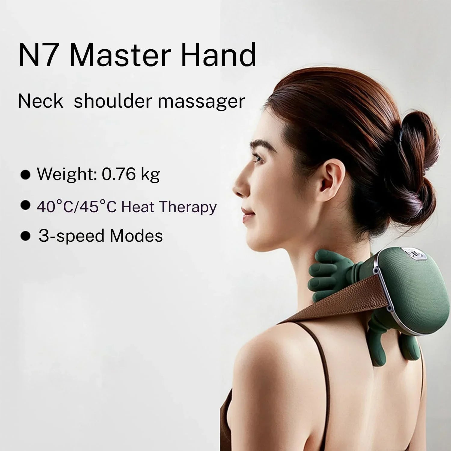 Aparat Masaj Cervical 4D cu Incalzire | Gat, Umeri, Brate, Gambe | 3 Trepte | Fara Fir | Motor Silentios | Incarcare USB | Verde