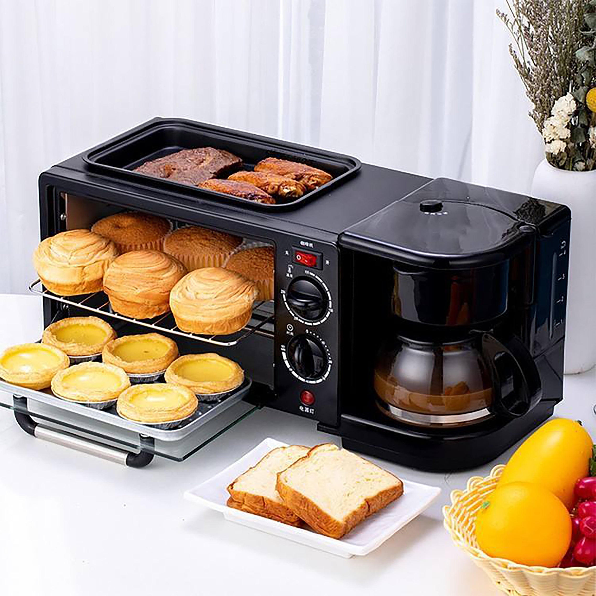 Aparat Mic Dejun Electric, Multifunctional 3 in 1, Cuptor 9L, Grill, Aparat De Cafea, Capac Inclus