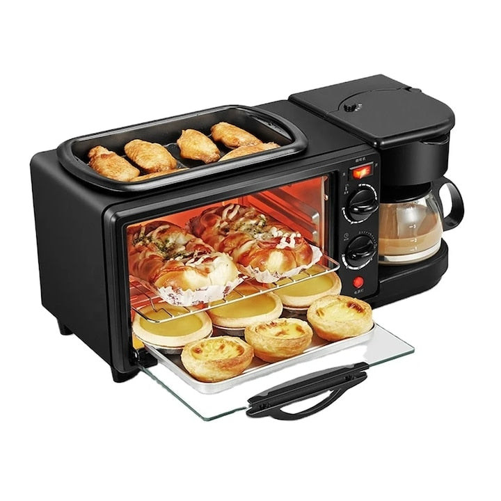 Aparat Mic Dejun Electric, Multifunctional 3 in 1, Cuptor 9L, Grill, Aparat De Cafea, Capac Inclus