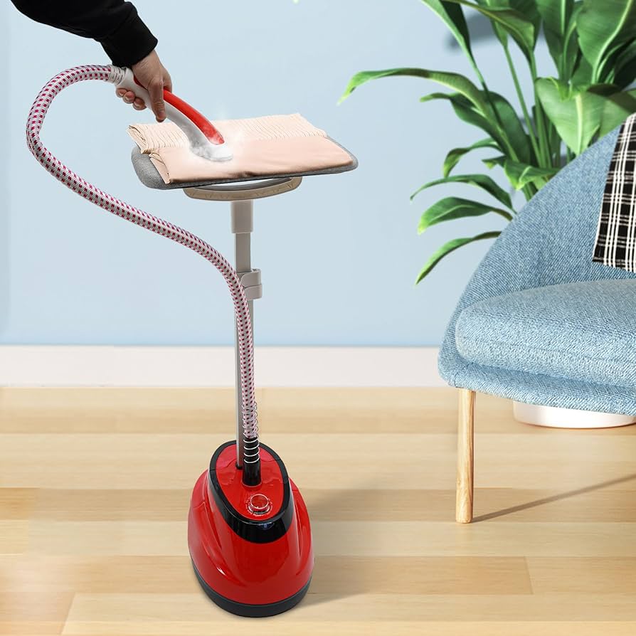 Aparat de Calcat cu Abur Vertical 2 in 1 , 2000W, Profesional, Portabil, cu Masa de Calcat - Rosu