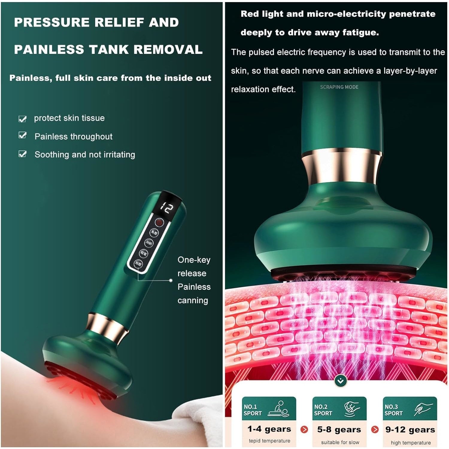 Aparat de masaj anticelulitic cu ventuza, terapie prin vacuum, scrapping si lumina rosie cu functie de incalzire