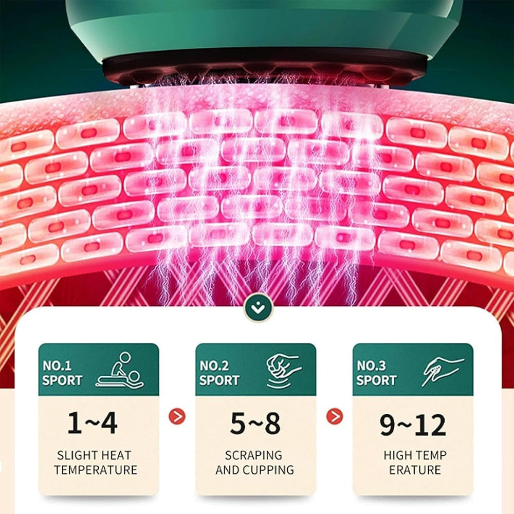 Aparat de masaj anticelulitic cu ventuza, terapie prin vacuum, scrapping si lumina rosie cu functie de incalzire