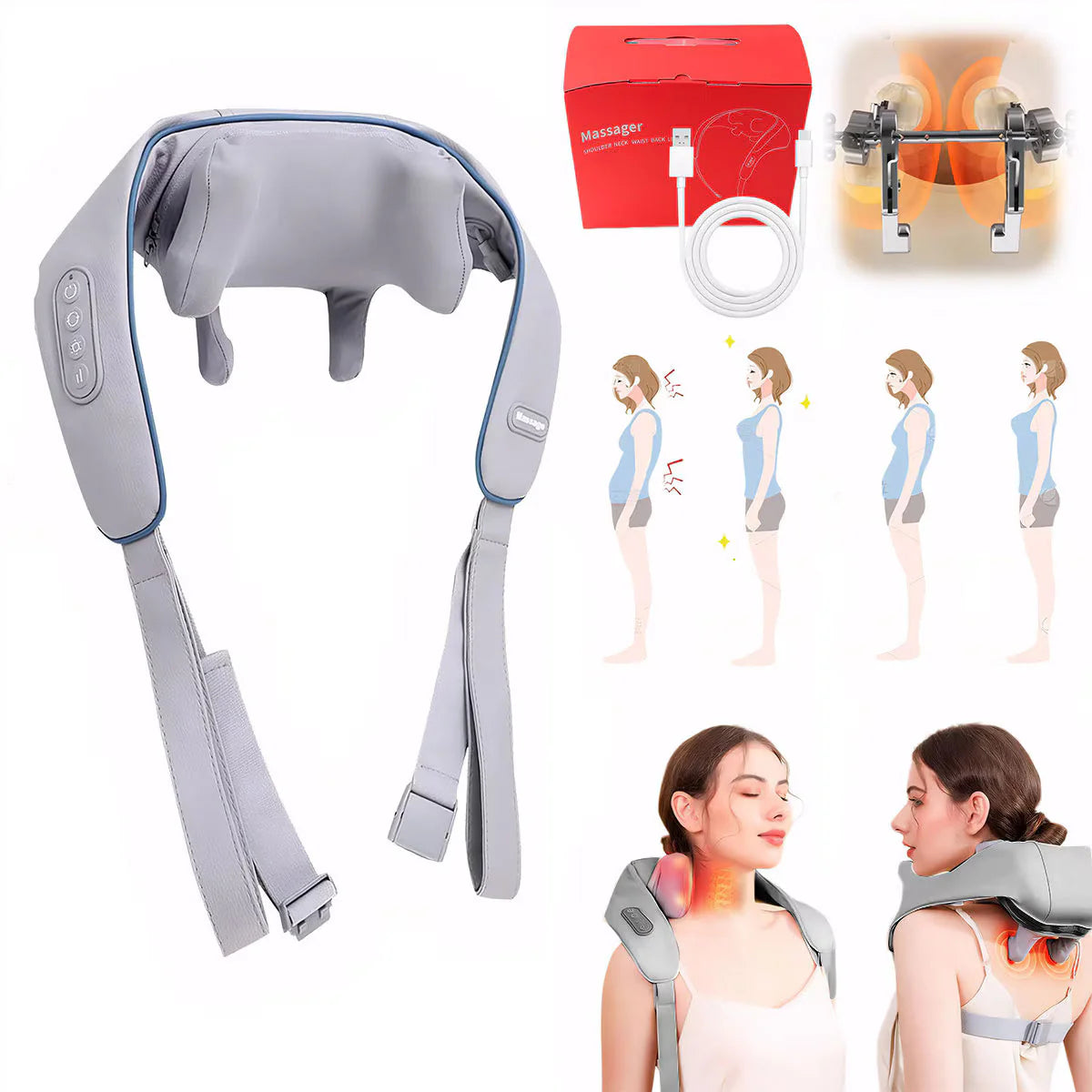 Aparat de masaj cervical 6D cu incalzire si vibromasaj, 3 intensitati, 2 moduri, silentios 45 dB, maro