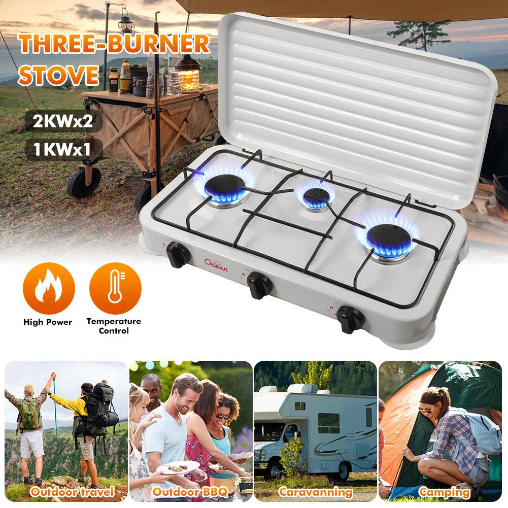 Aragaz portabil pe gaz cu 3 arzatoare – camping si uz casnic