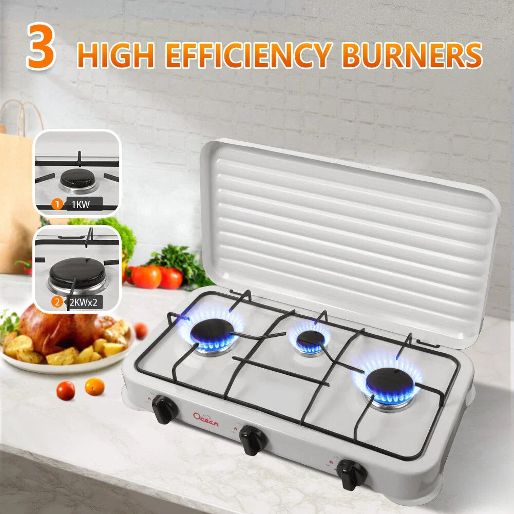 Aragaz portabil pe gaz cu 3 arzatoare – camping si uz casnic