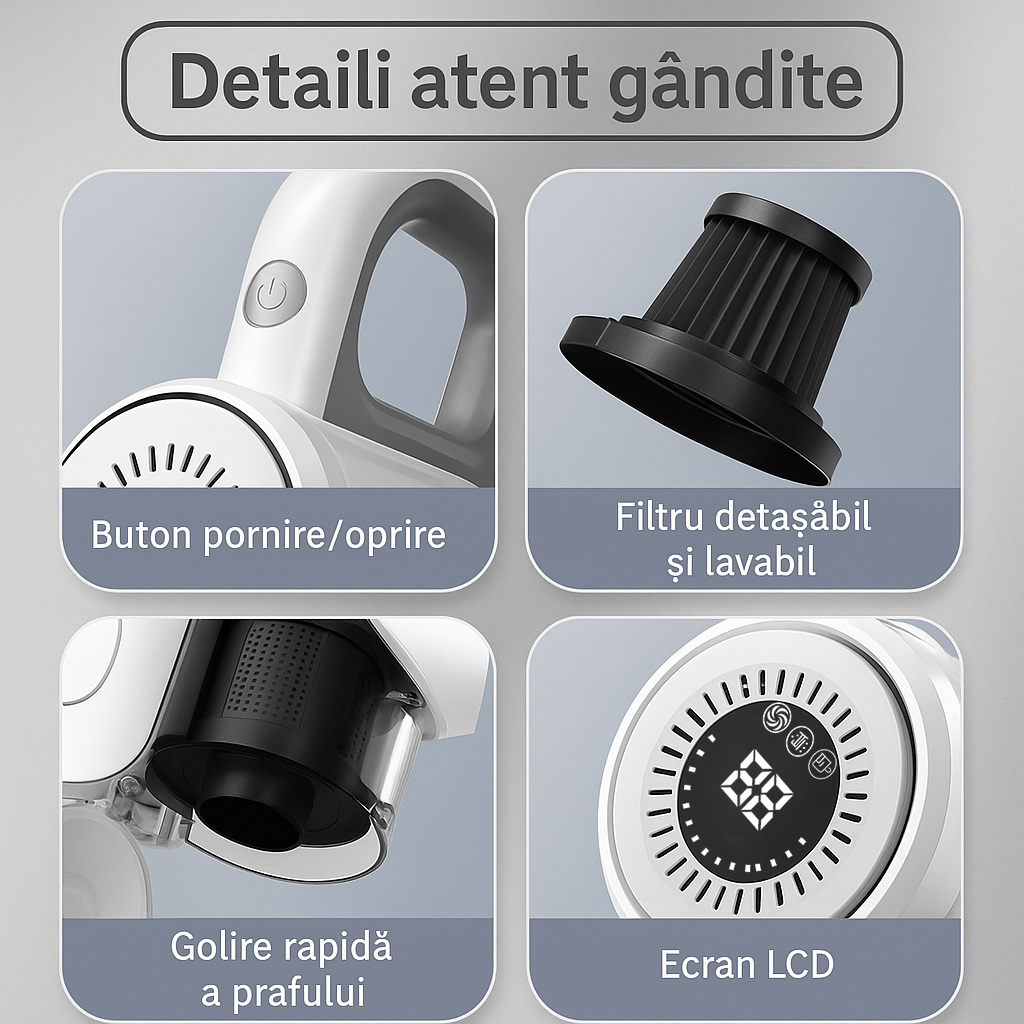 Aspirator vertical Fara Fir 2 in 1, Functie de Mop, 3 Capete incluse, Autonomie 48 minute, 100W