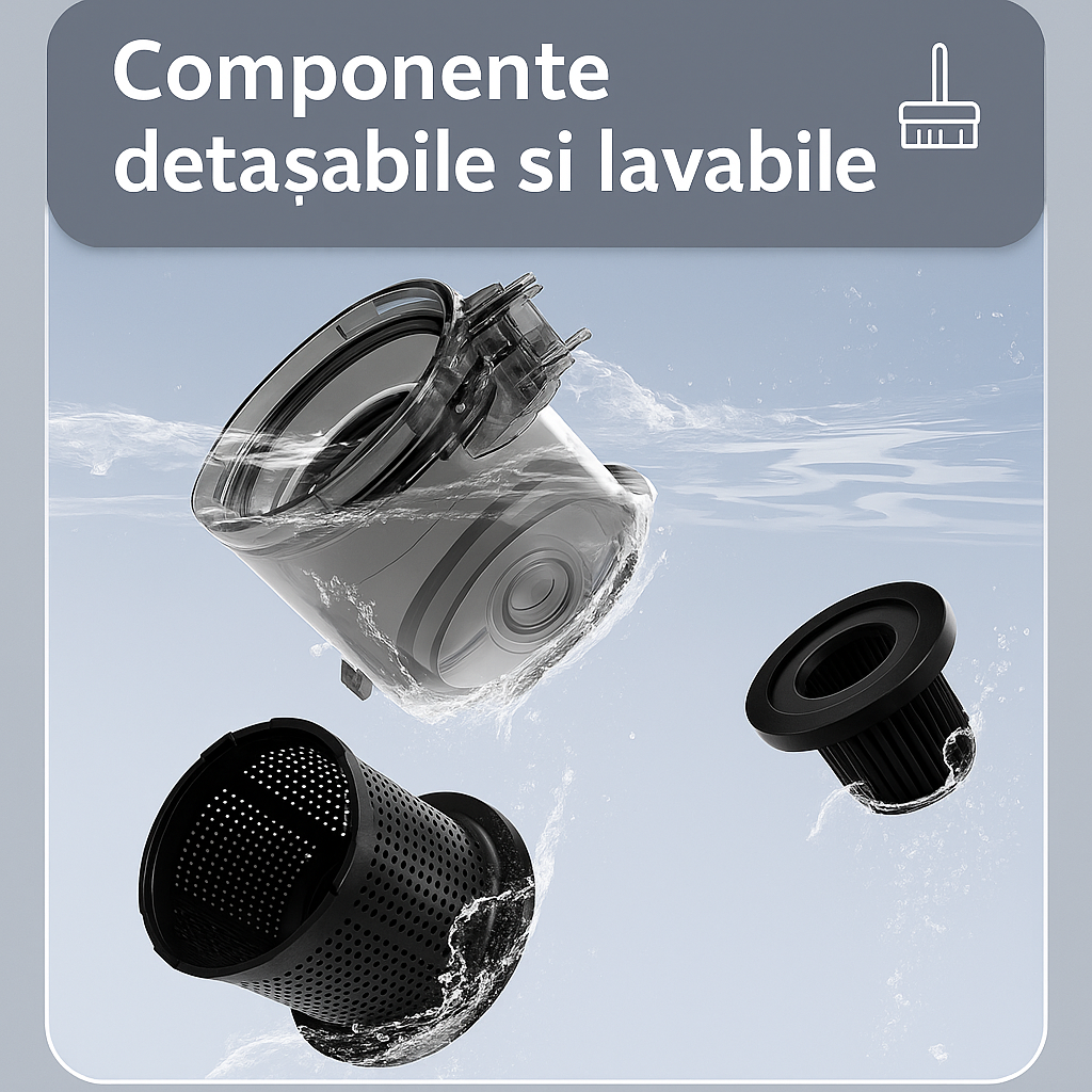 Aspirator vertical Fara Fir 2 in 1, Functie de Mop, 3 Capete incluse, Autonomie 48 minute, 100W