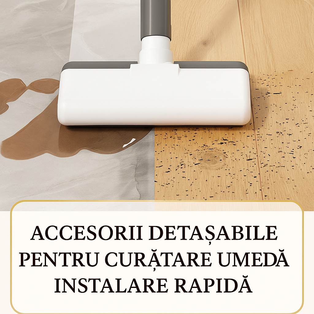 Aspirator vertical Fara Fir 2 in 1, Functie de Mop, 3 Capete incluse, Autonomie 48 minute, 100W