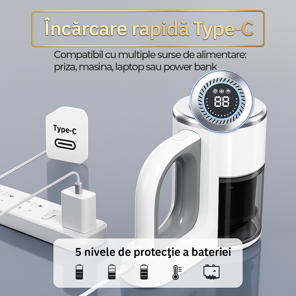 Aspirator vertical Fara Fir 2 in 1, Functie de Mop, 3 Capete incluse, Autonomie 48 minute, 100W