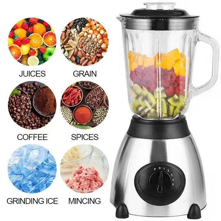 Blender 2 in 1 cu rasnita de cafea, 2200W, 5 viteze, 1.5L, carcasa din inox si ABS, bol din sticla