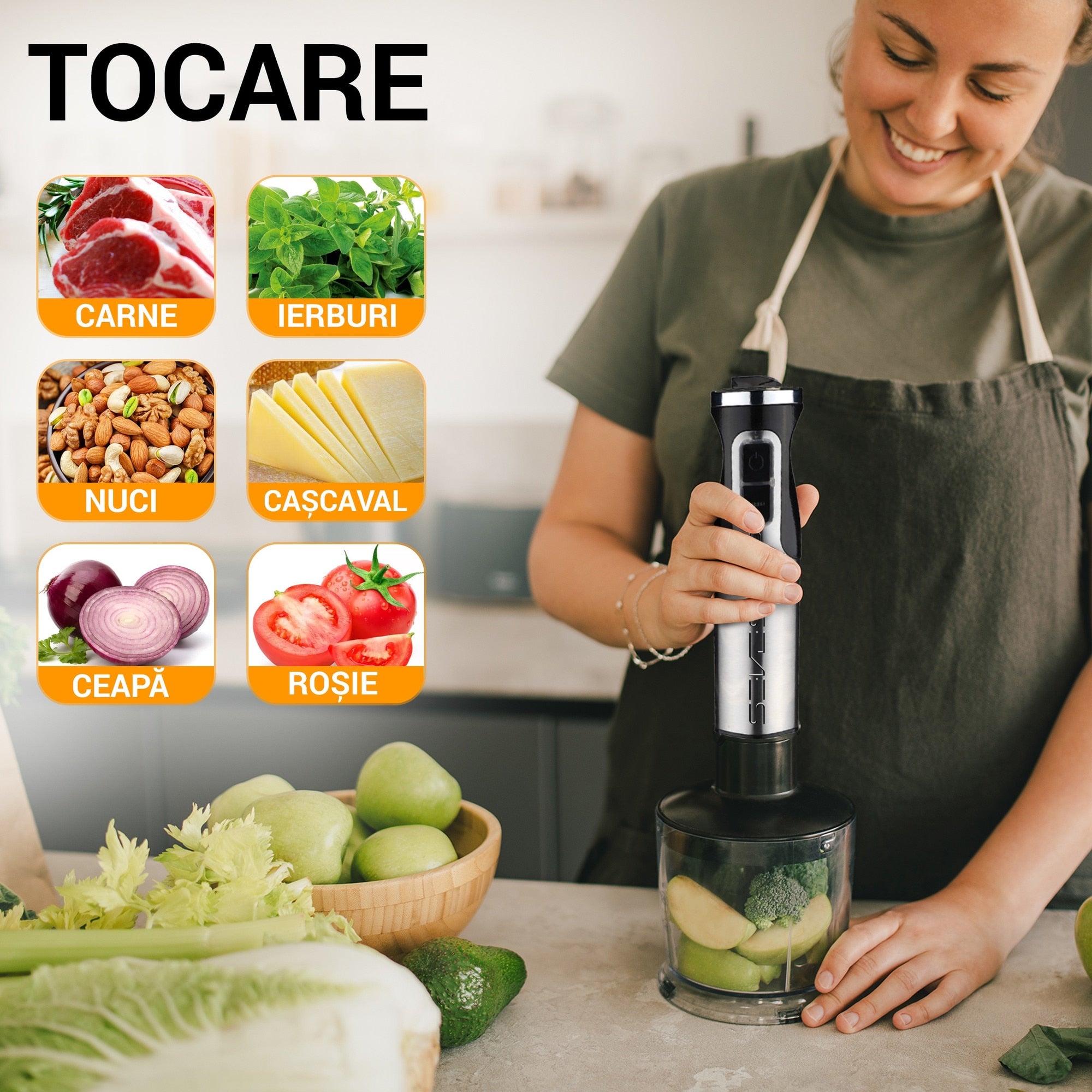 Blender De Mana 4 in 1 500W Multifunctional Cu Tocator Si Pahar – Putere Mare Pentru Preparare Rapida Si Eficienta