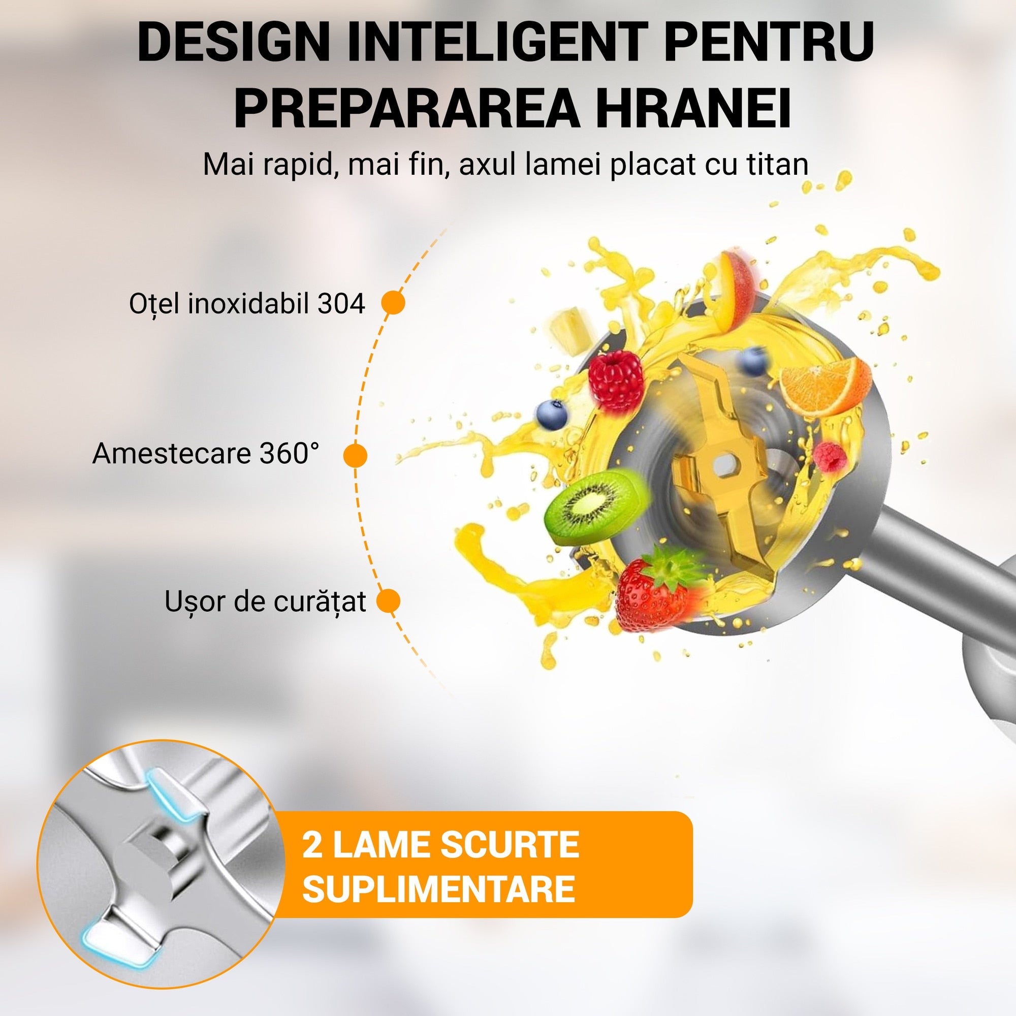 Blender De Mana 4 in 1 500W Multifunctional Cu Tocator Si Pahar – Putere Mare Pentru Preparare Rapida Si Eficienta