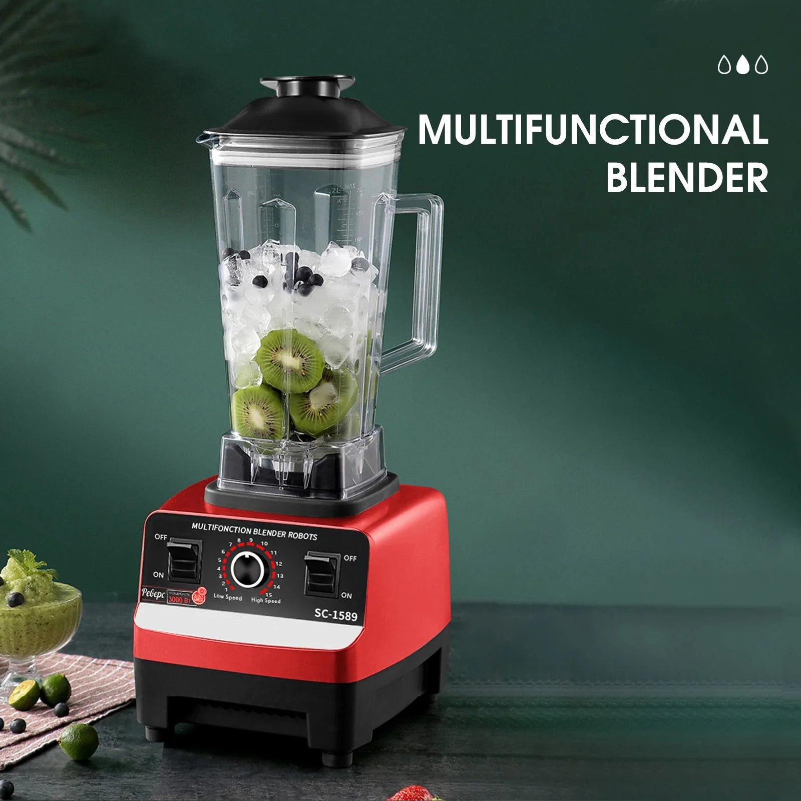Blender Profesional de bucatarie 2 in 1, 2.5L, motor din cupru, 15 viteze, 4500W