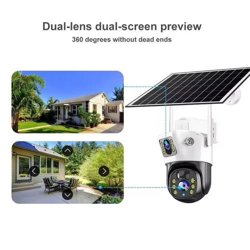 Camera Supraveghere 4G Dubla cu Panou Solar, Ultra HD, Dual Camera 6MP, Incarcare Solara, Rotire Din Aplicatie, Rezistenta La Apa, Infrarosu, Microfon si Difuzor