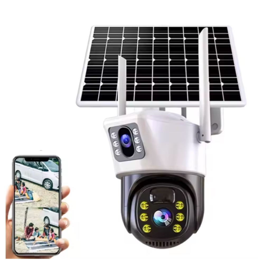 Camera Supraveghere 4G Dubla cu Panou Solar, Ultra HD, Dual Camera 6MP, Incarcare Solara, Rotire Din Aplicatie, Rezistenta La Apa, Infrarosu, Microfon si Difuzor