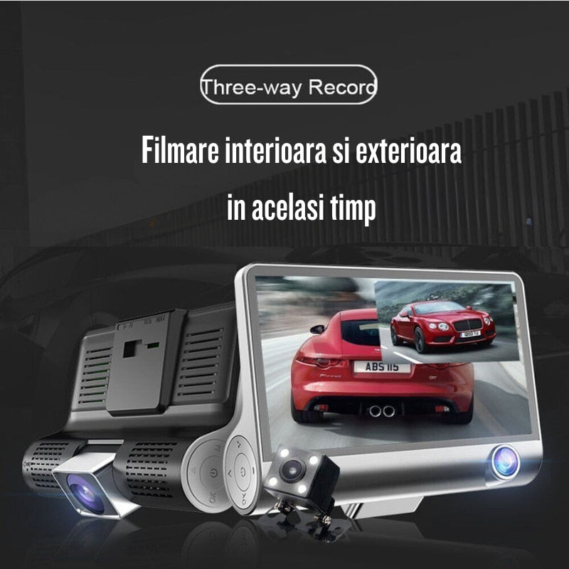 Camera auto tripla Blackbox L300-1, Full-HD, 3 camere-fata/spate/interior, ecran 4'', G Senzor
