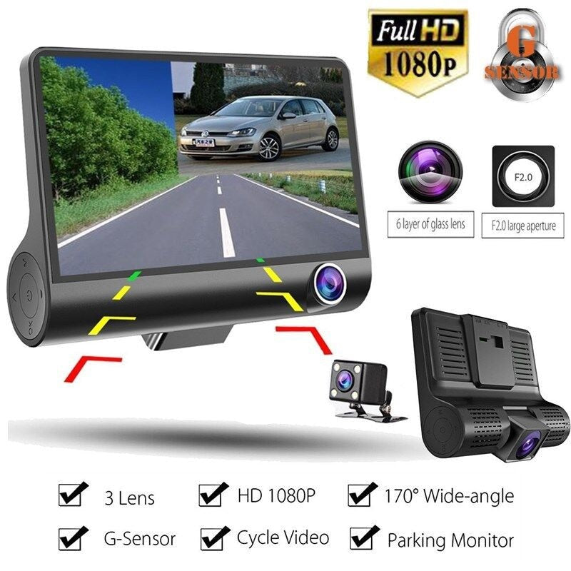 Camera auto tripla Blackbox L300-1, Full-HD, 3 camere-fata/spate/interior, ecran 4'', G Senzor