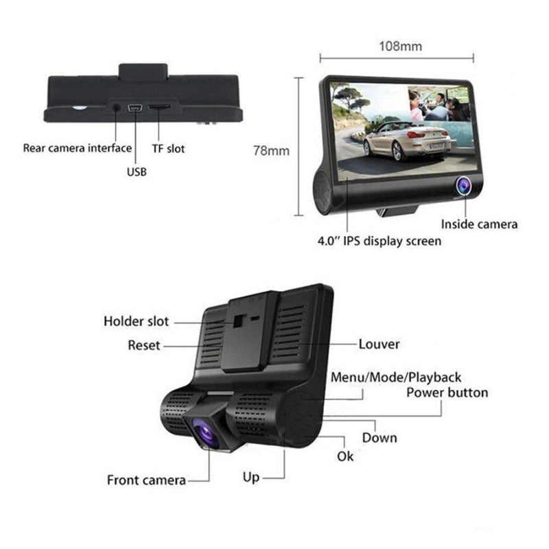 Camera auto tripla Blackbox L300-1, Full-HD, 3 camere-fata/spate/interior, ecran 4'', G Senzor