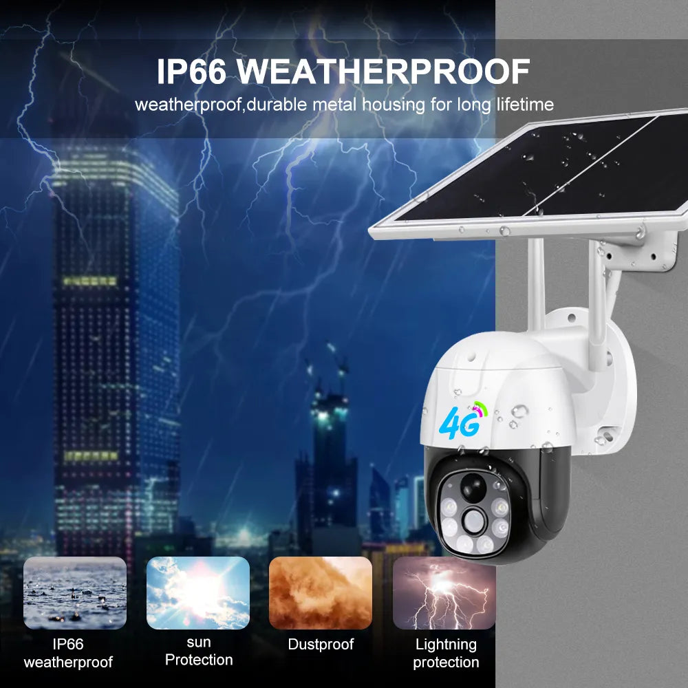 Camera de Supraveghere 4G cartela Sim cu Panou Solar, Full HD 1080p, Rotativa, Alarma, Microfon si Difuzor, Night Vision, Detectie umana, pentru Exterior