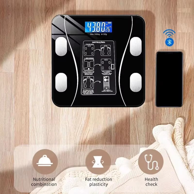 Cantar corporal cu ecran digital Iluminat, aplicatie smart, compatibil android/Ios, conectare bluetooth, termometru, 180 Kg Max