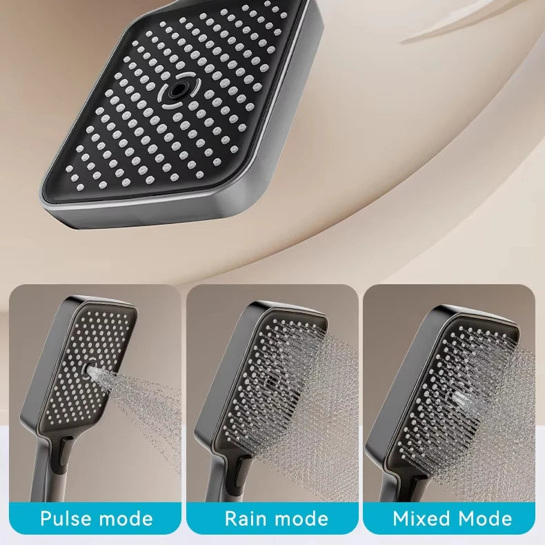 Set Baterie si Coloana de dus tip ploaie, Lumini LED, Afisaj Temperatura, 4 moduri de curgere a apei, Crom Satinat