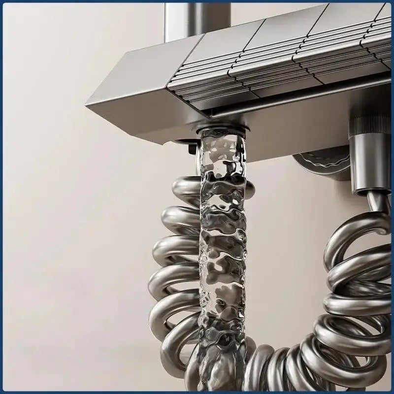 Set Baterie si Coloana de dus tip ploaie, Lumini LED, Afisaj Temperatura, 4 moduri de curgere a apei, Crom Satinat