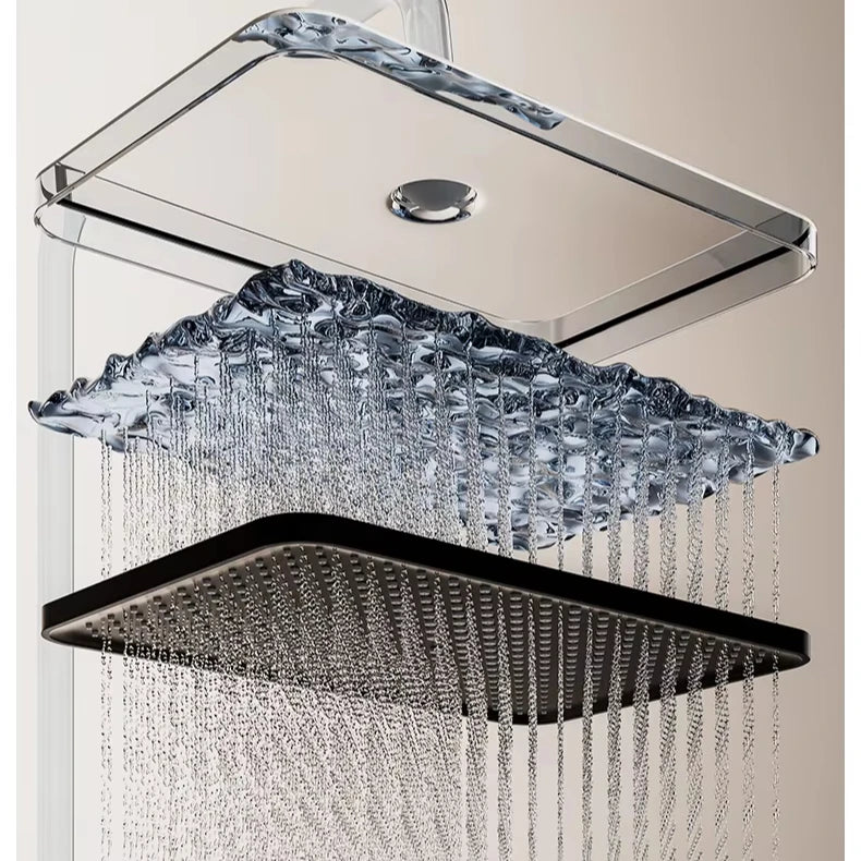 Set Baterie si Coloana de dus tip ploaie, Lumini LED, Afisaj Temperatura, 4 moduri de curgere a apei, Crom Satinat