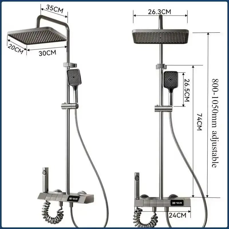 Set Baterie si Coloana de dus tip ploaie, Lumini LED, Afisaj Temperatura, 4 moduri de curgere a apei, Crom Satinat