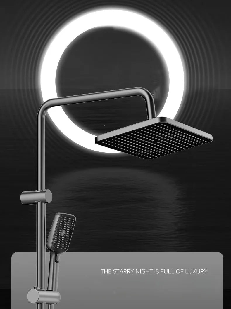 Coloana cu Baterie Dus cu Lumini LED, 4 Moduri de Curgere a apei, Premium, Crom Satinat (Gri)