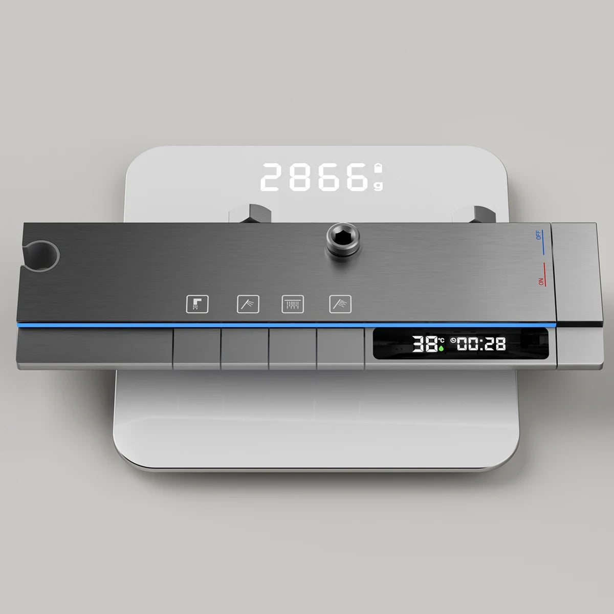 Coloana cu Baterie Dus cu Lumini LED, 4 Moduri de Curgere a apei, Premium, Crom Satinat (Gri)