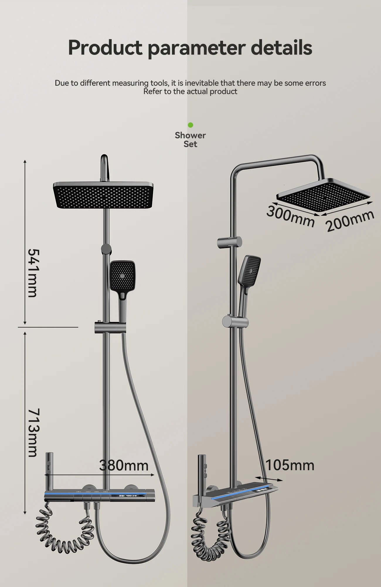 Coloana cu Baterie Dus cu Lumini LED, 4 Moduri de Curgere a apei, Premium, Crom Satinat (Gri)