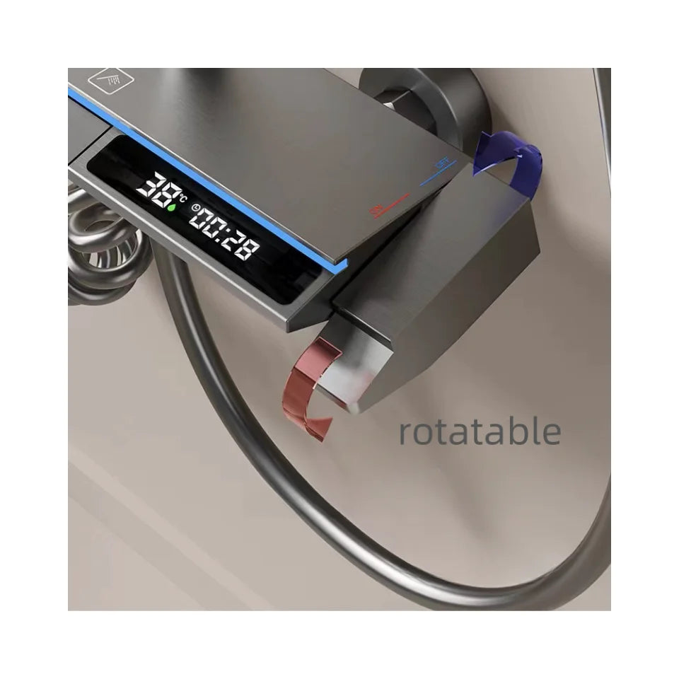 Coloana cu Baterie Dus cu Lumini LED, 4 Moduri de Curgere a apei, Premium, Crom Satinat (Gri)