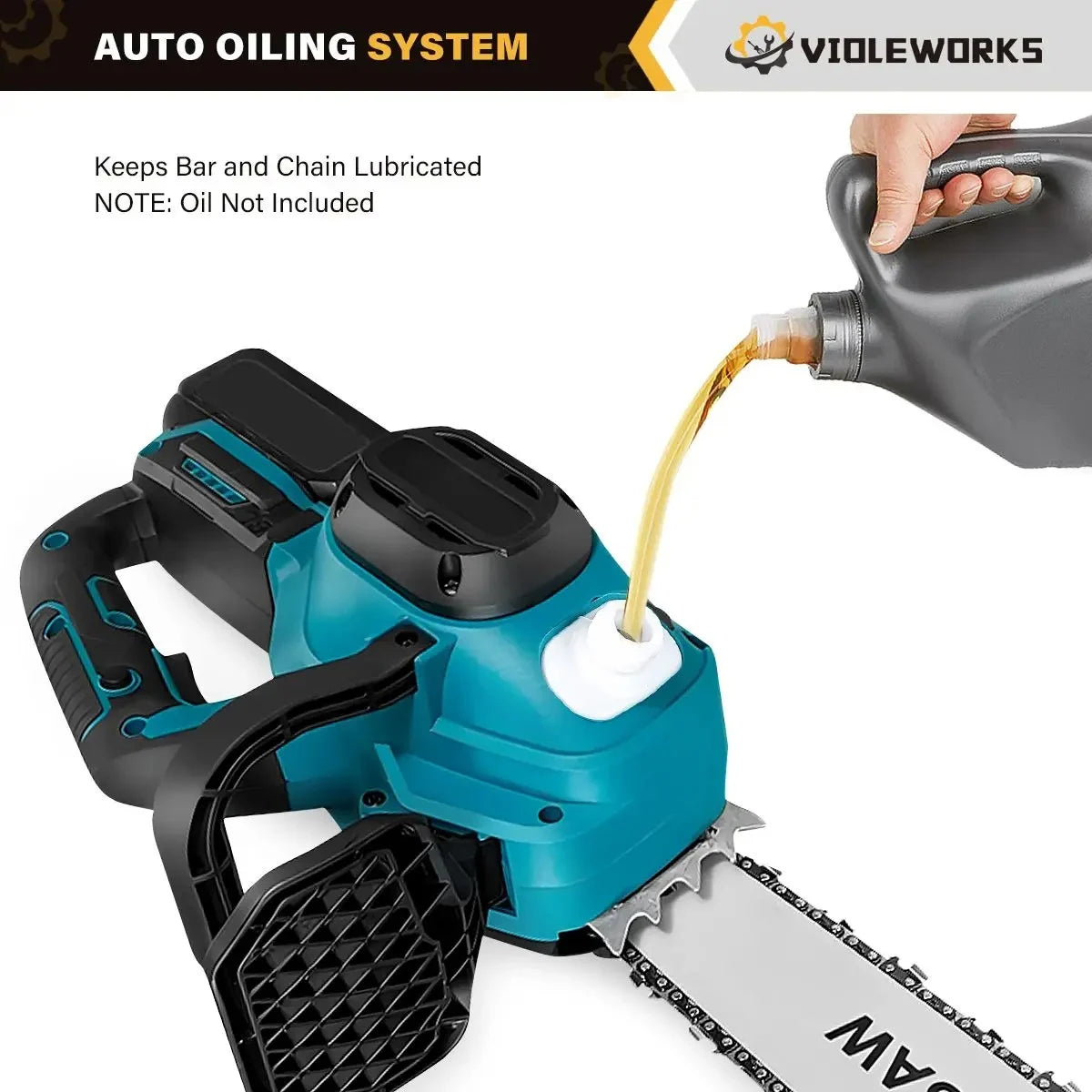 Drujba Electrica fara Fir, 16 inch, cu 2 Acumulatori 48V 6Ah, Motor Brushless, 2300W, Ungere Automata, Taiere 40 cm