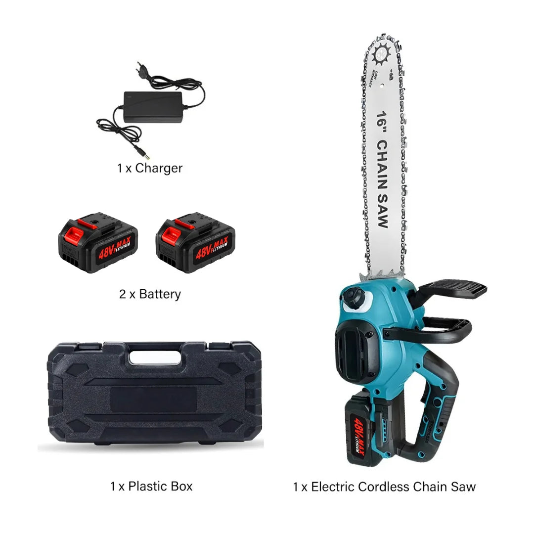 Drujba Electrica fara Fir, 16 inch, cu 2 Acumulatori 48V 6Ah, Motor Brushless, 2300W, Ungere Automata, Taiere 40 cm