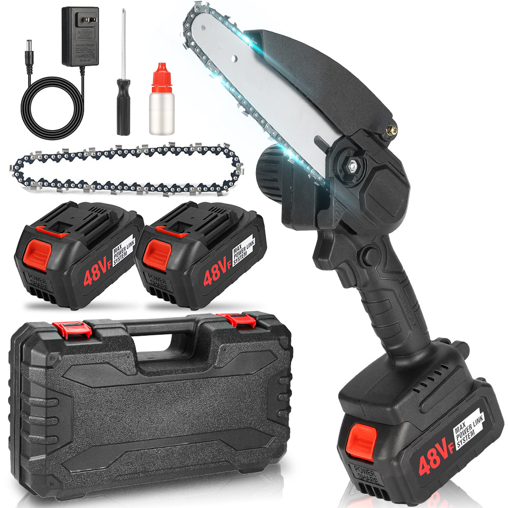 Drujba Fierastrau cu lant,fara fir,2 lama 6 inch,portabil,cu 2 acumulatori 36V+2 lanturi