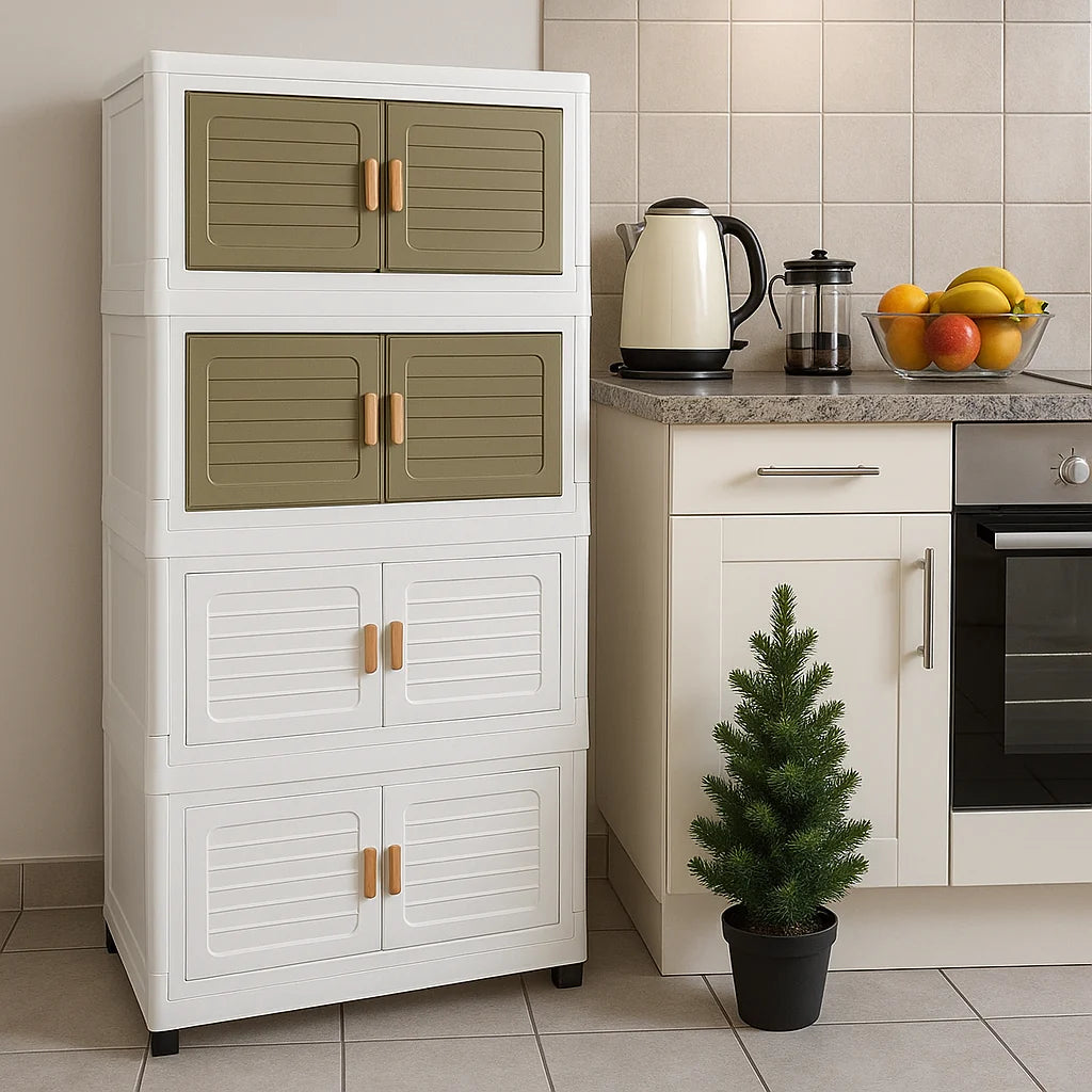 Dulap Modular cu 4 Nivele, Usi Magnetice si Roti – 53,5x25x100 cm