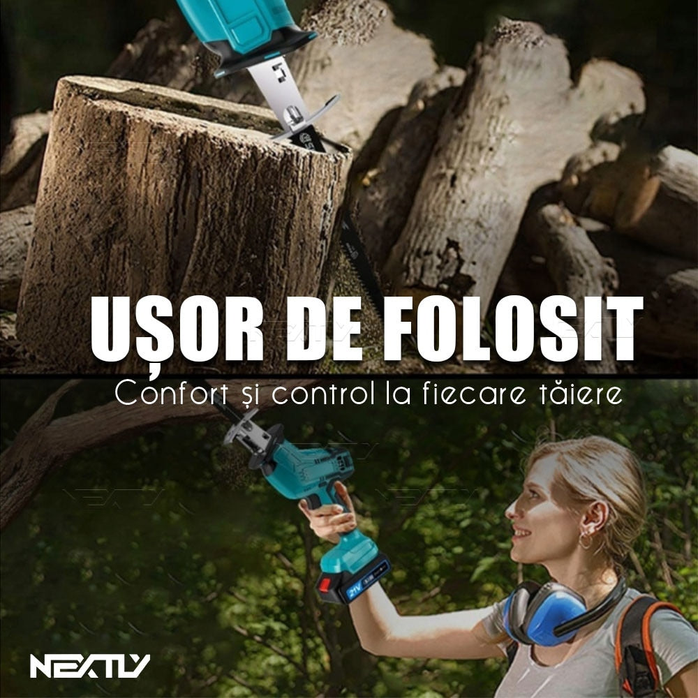Fierastrau sabie cu 2 Acumulatori 48V, 4 panze, albastru
