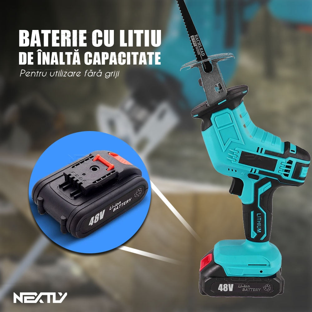 Fierastrau sabie cu 2 Acumulatori 48V, 4 panze, albastru