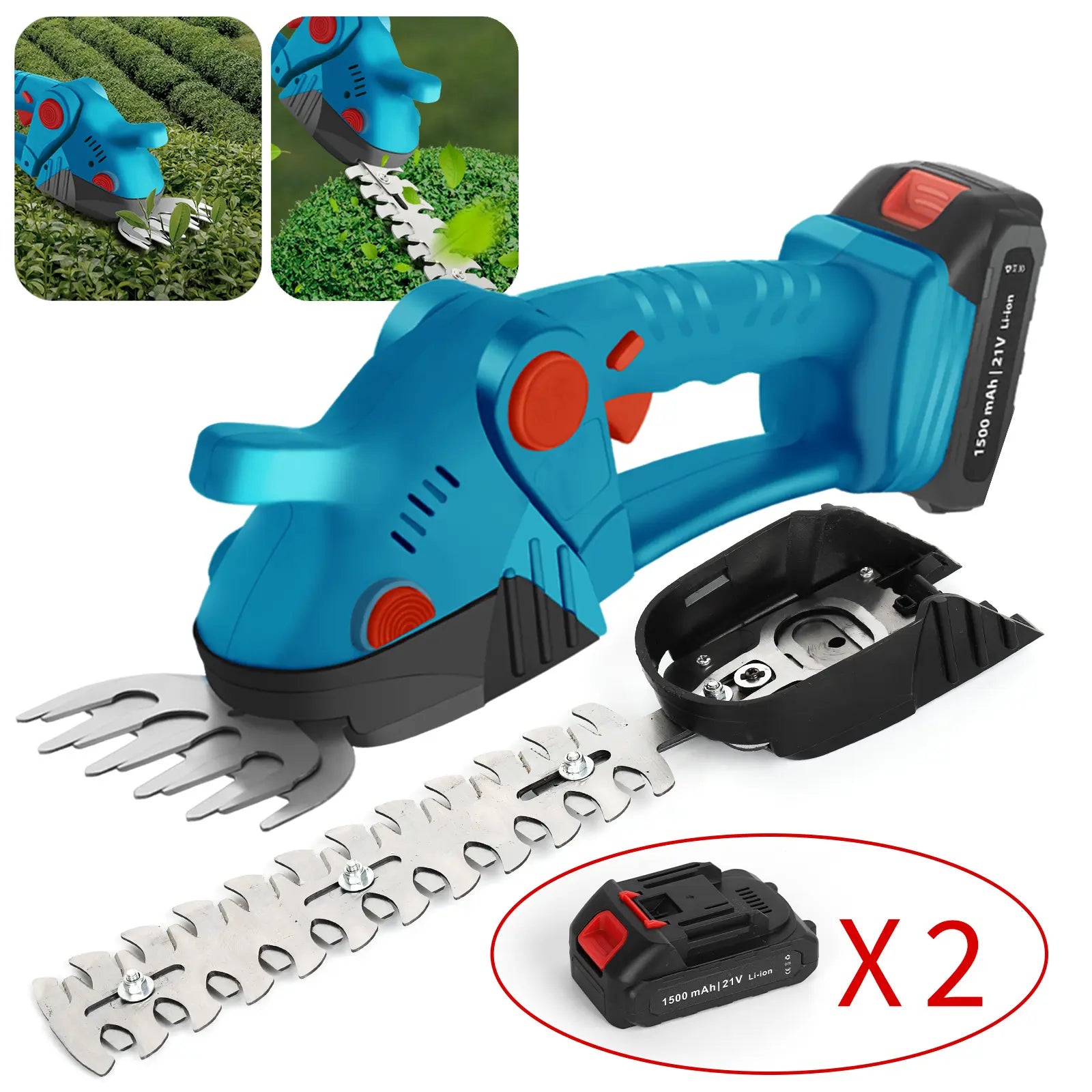 Foarfeca electrica 2 in 1 pentru gradina cu 2 acumulatori de 36V pentru tuns iarba, gard viu sau arbusti