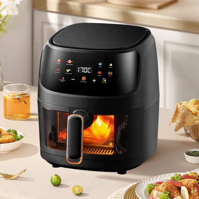 Friteuza cu aer cald, Air Fryer 8L, 2400 W, afisaj digital LCD color, Touch control, otel inoxidabil