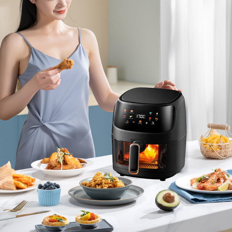 Friteuza cu aer cald, Air Fryer 8L, 2400 W, afisaj digital LCD color, Touch control, otel inoxidabil