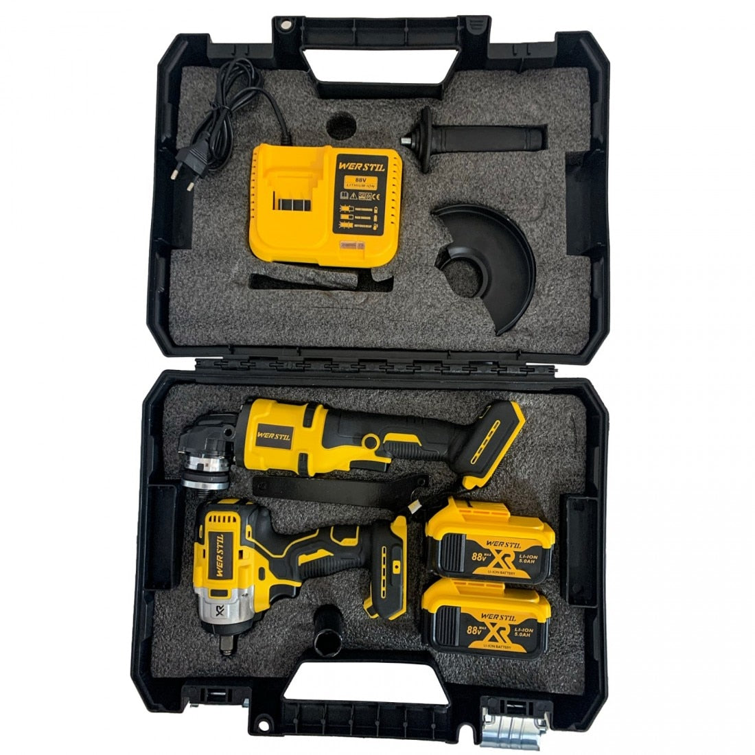 Kit Scule Profesional Werstil 48V - Pistol Impact 320Nm + Polizor Unghiular + 2 Acumulatori 5Ah