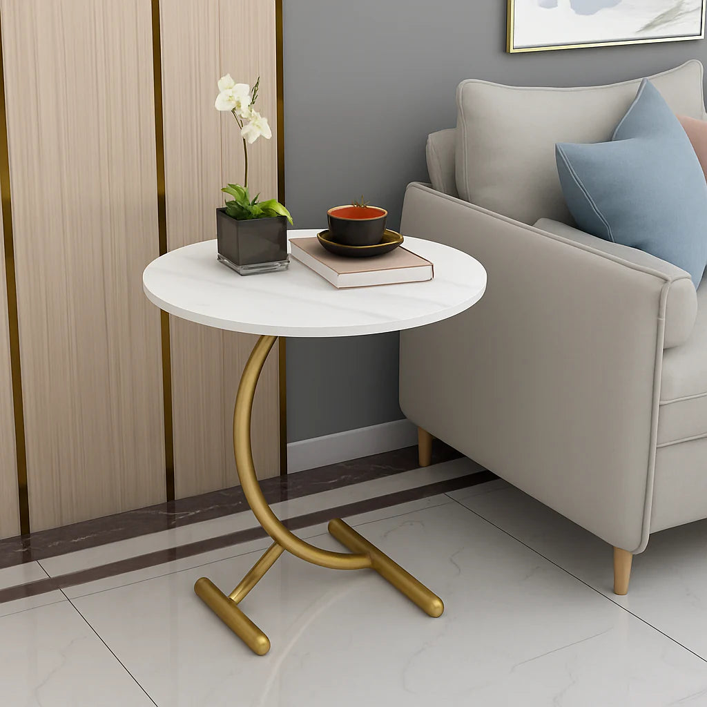 Masa rotunda din otel inoxidabil, model marmura alba 40 x57 cm