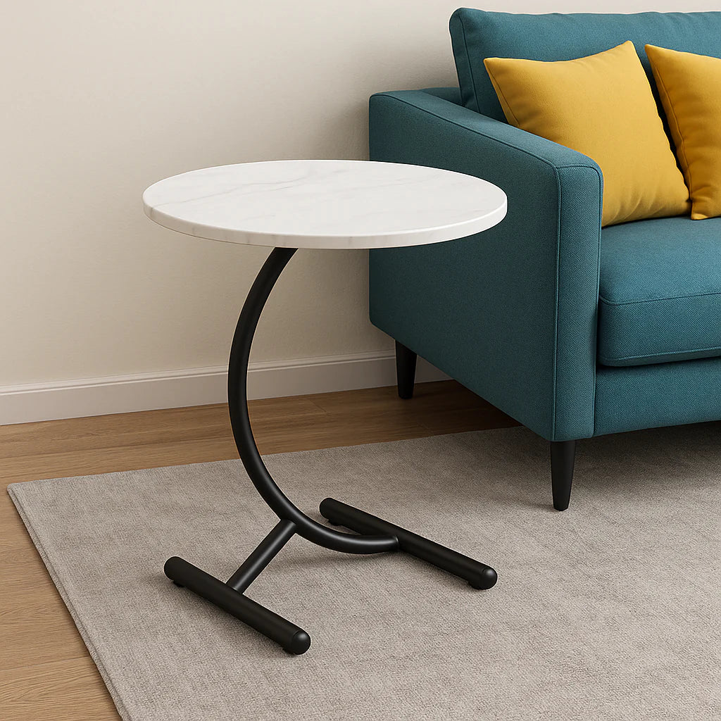 Masa rotunda din otel inoxidabil, model marmura alba 40 x57 cm