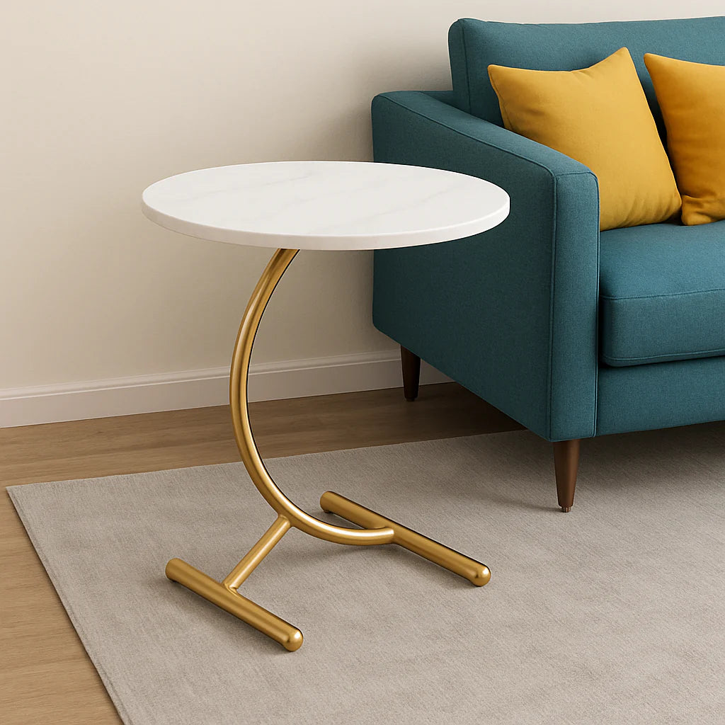 Masa rotunda din otel inoxidabil, model marmura alba 40 x57 cm