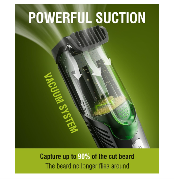 Masina de Tuns Barba, Functie de Aspiratie a Parului, Reglare marime din buton 1-22mm, Autonomie 90 min, Incarcare USB, IPX6 Waterproof