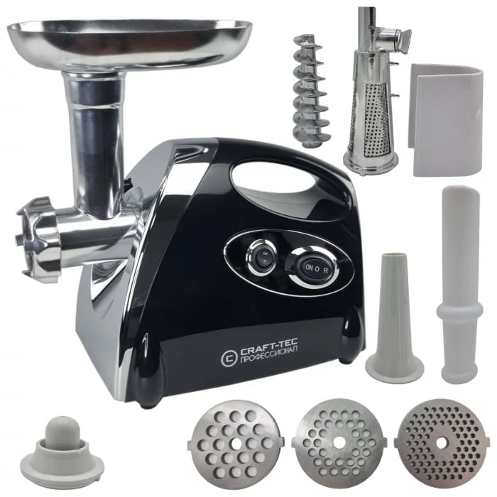 Masina de tocat carne Craft-Tec 3800W, Accesorii rosii, carnati, chiftele, 3 site, functia revers, motor cupru